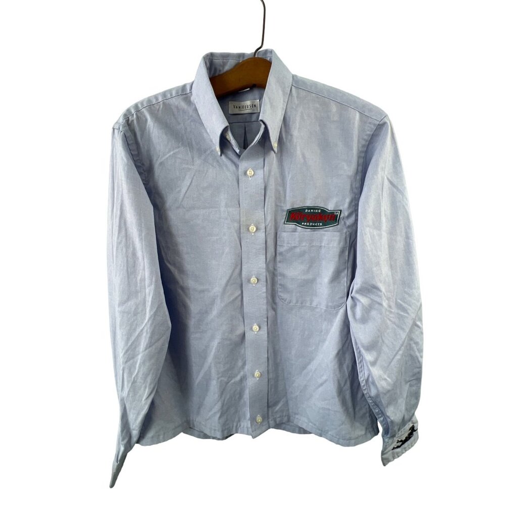 Kur̈yakyn Logo Mens Small Long Sleeve Button-Up Shirt Light Blue Embroidered